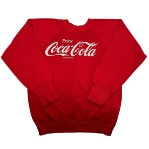 Vintage 80s Enjoy Coca Cola Coke Trademark Red Raglan Crewneck Sweatshirt mens S